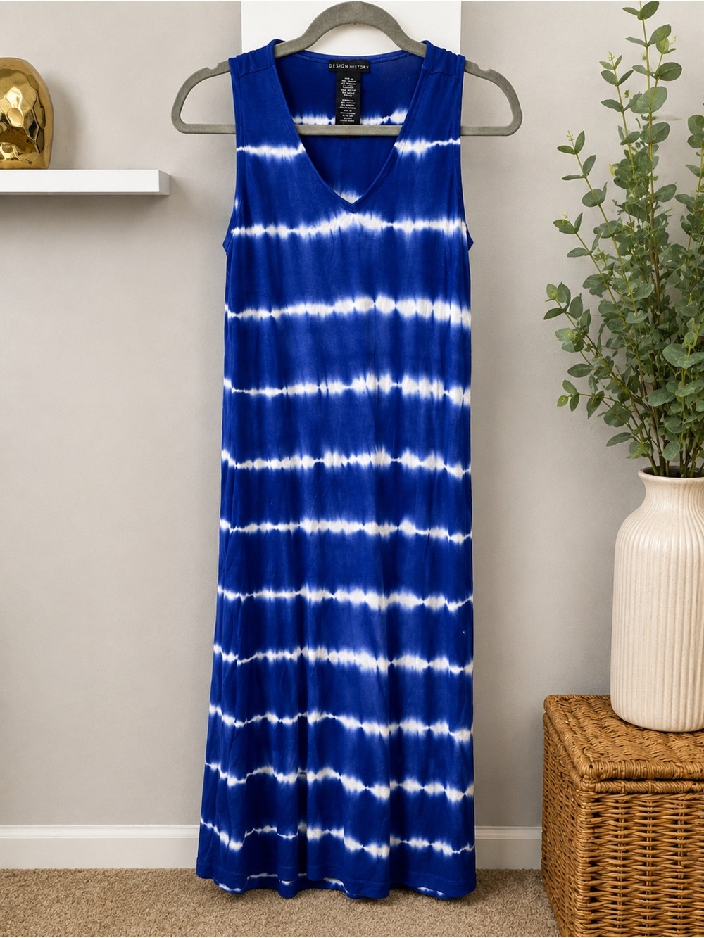 Design History Blue White Tie-Dye Sleeveless Maxi Dress Size M Stretch Knit - Picture 3 of 6